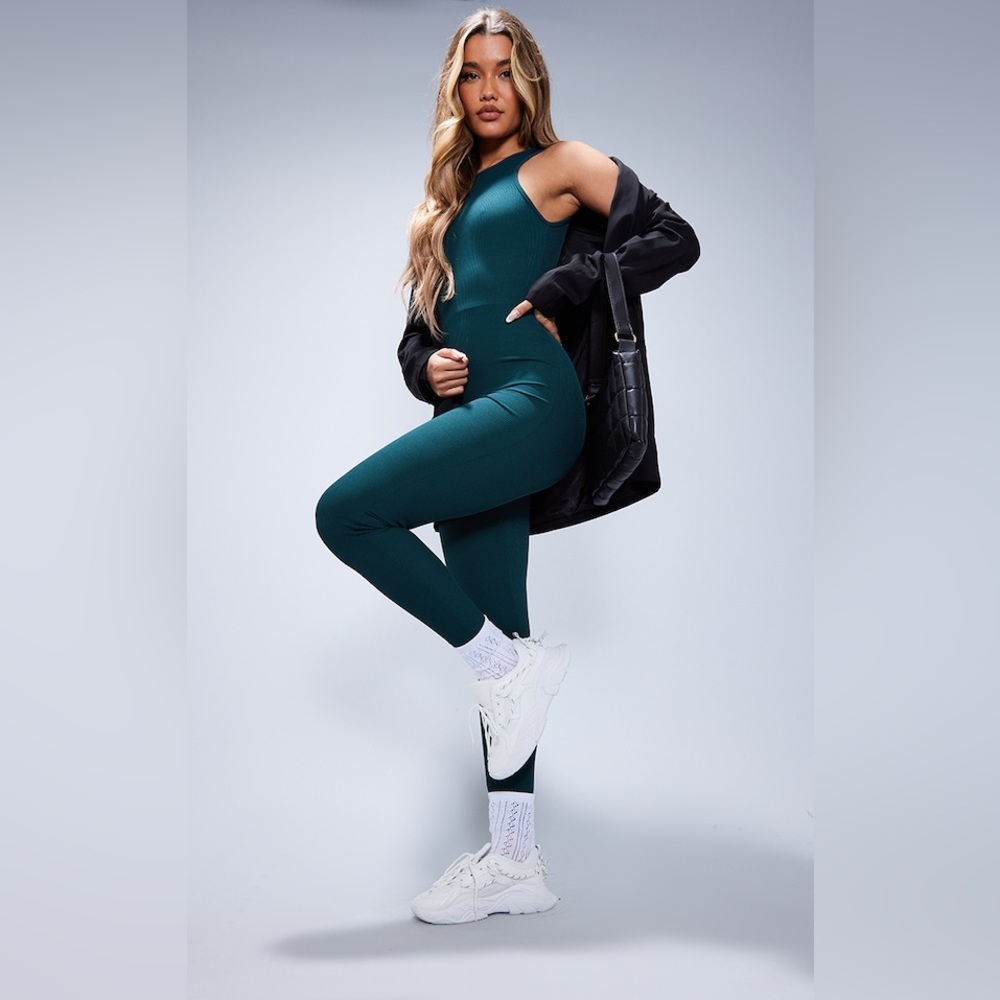 PrettyLittleThing Dark Green Sleeveless Jumpsuit
